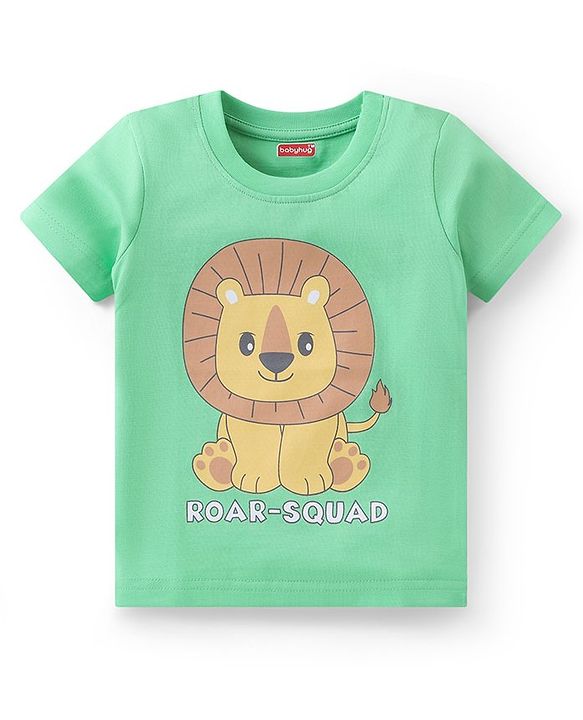 Babyhug Cotton Knit Half Sleeves Night Suit With Animal Print - Green & Blue