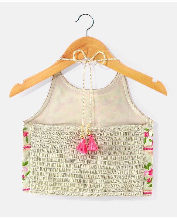 Babyhug Sleeveless Embroidered Choli with Floral Print Lehenga and Dupatta Set - Lime Green