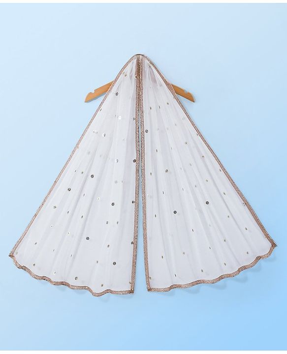 Babyhug Sleeveless Printed Choli Lehenga Set with Dupatta Embroidery Detailing - White