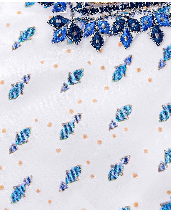 Babyhug Sleeveless Printed Choli Lehenga Set with Dupatta Embroidery Detailing - White