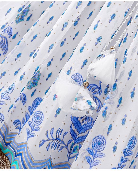 Babyhug Sleeveless Printed Choli Lehenga Set with Dupatta Embroidery Detailing - White