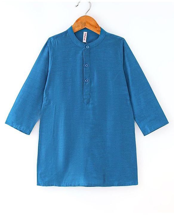 Babyhug 100% Cotton Woven Full Sleeves Kurta & Pyjama Set With Mirror Embroidered Jacket - Navy Blue
