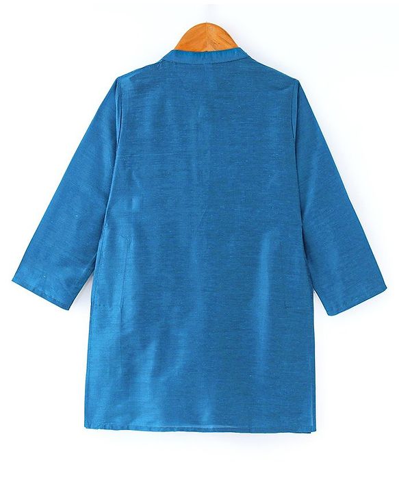 Babyhug 100% Cotton Woven Full Sleeves Kurta & Pyjama Set With Mirror Embroidered Jacket - Navy Blue