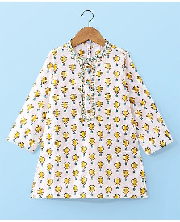 Babyhug Cotton Full Sleeves Hot Air Balloon Printed Kurta & Dhoti Set - White