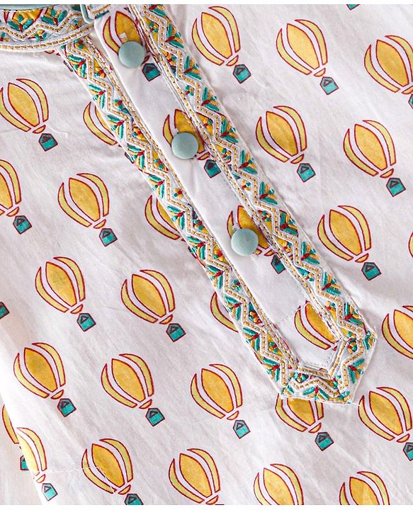 Babyhug Cotton Full Sleeves Hot Air Balloon Printed Kurta & Dhoti Set - White