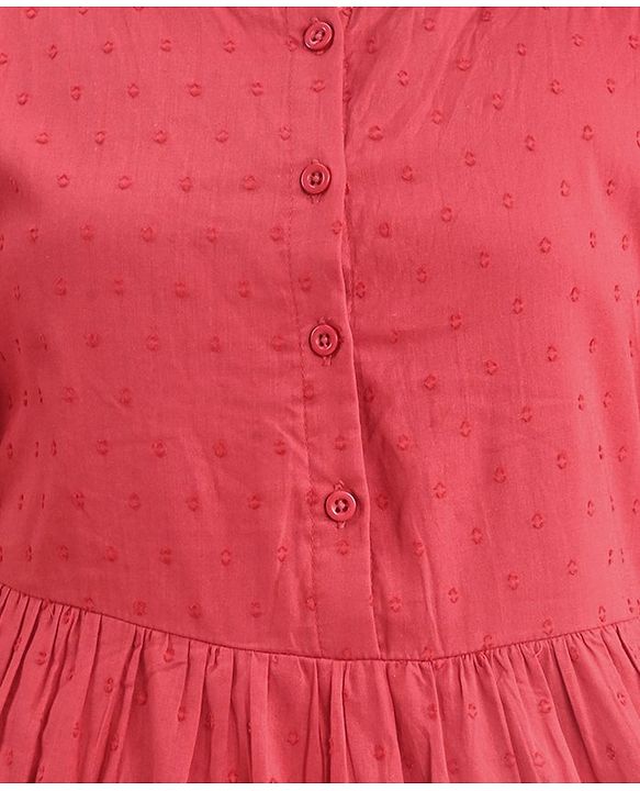 Pine Kids 100% Cotton Woven Half Sleeves With Textured Frock - Red