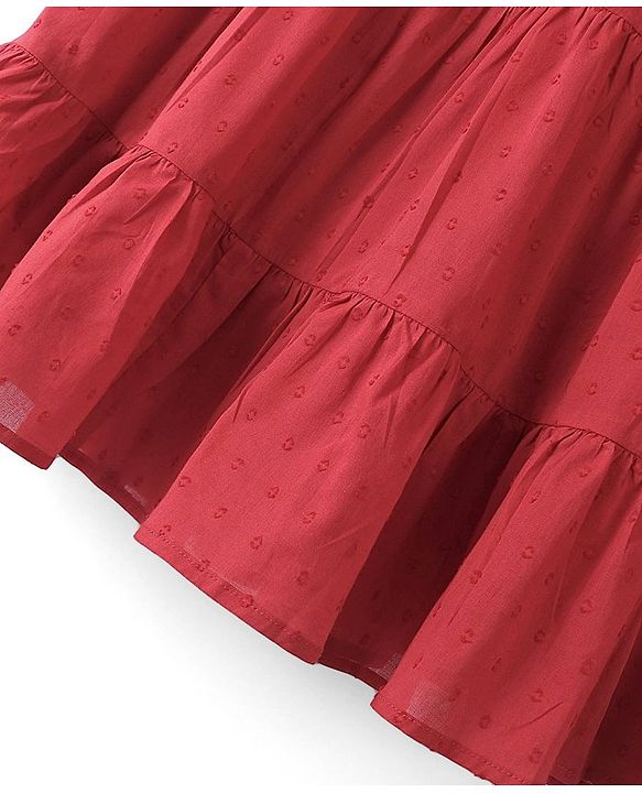 Pine Kids 100% Cotton Woven Half Sleeves With Textured Frock - Red