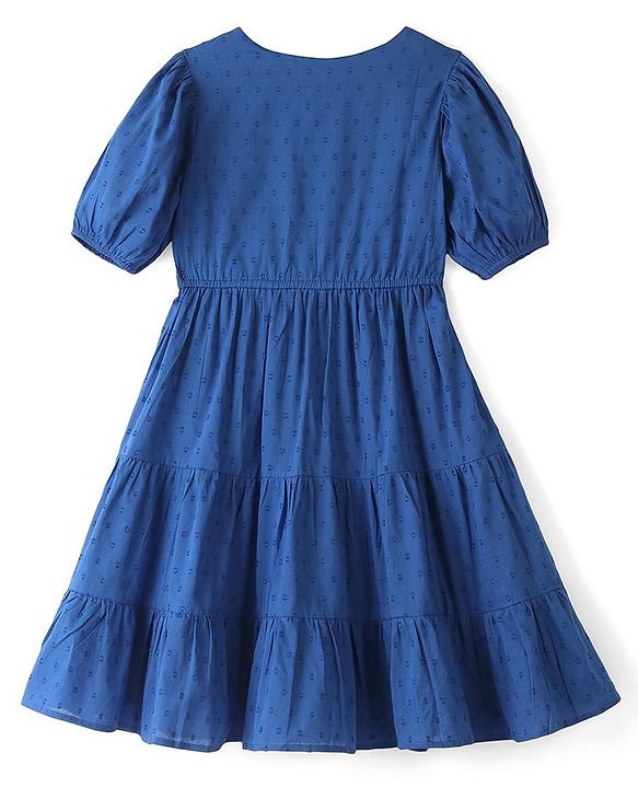 Pine Kids 100% Cotton Woven Half Sleeves With Textured Frock - Blue