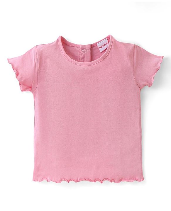 Babyhug Single Jersey Knit Floral Printed Dungaree with Half Sleeves Inner Tee - Pink & White