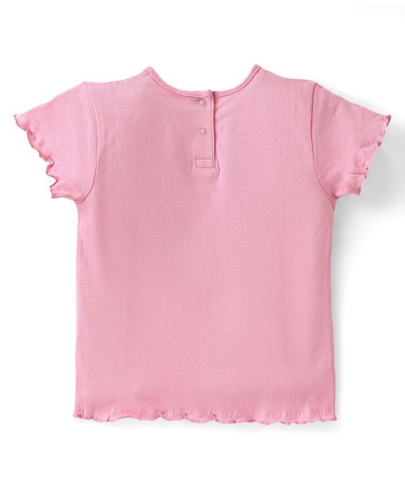 Babyhug Single Jersey Knit Floral Printed Dungaree with Half Sleeves Inner Tee - Pink & White