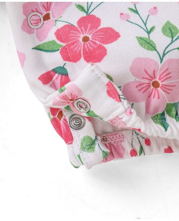 Babyhug Single Jersey Knit Floral Printed Dungaree with Half Sleeves Inner Tee - Pink & White