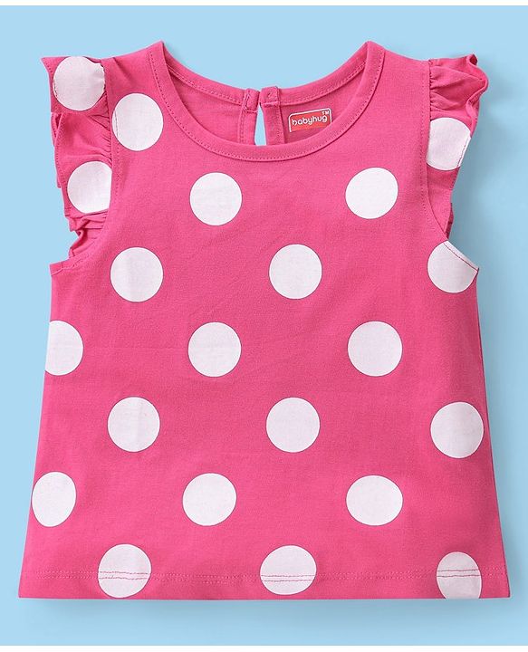 Babyhug Cotton Knit Frill Sleeves Top with Polka Dot Graphics Pack of 3 - Multicolour