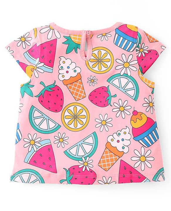 Babyhug Cotton Knit A-Line Cap Sleeves Tops With Polka Dots & Cupcake Graphics Pack of 3 - Pink & Yellow