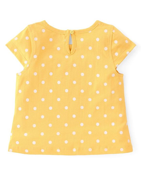 Babyhug Cotton Knit A-Line Cap Sleeves Tops With Polka Dots & Cupcake Graphics Pack of 3 - Pink & Yellow