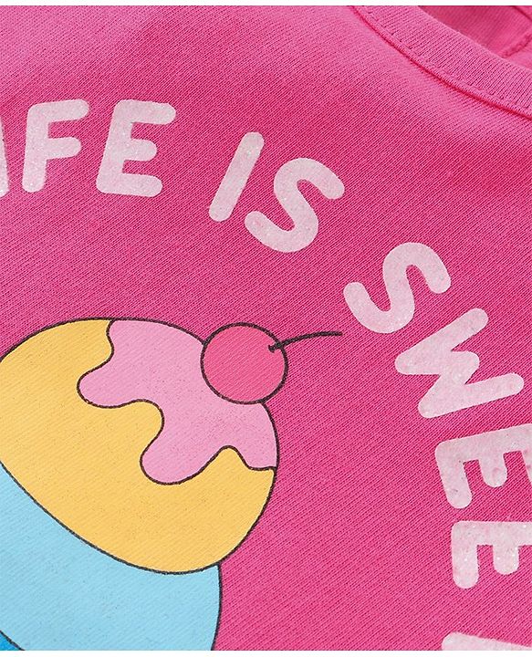 Babyhug Cotton Knit A-Line Cap Sleeves Tops With Polka Dots & Cupcake Graphics Pack of 3 - Pink & Yellow