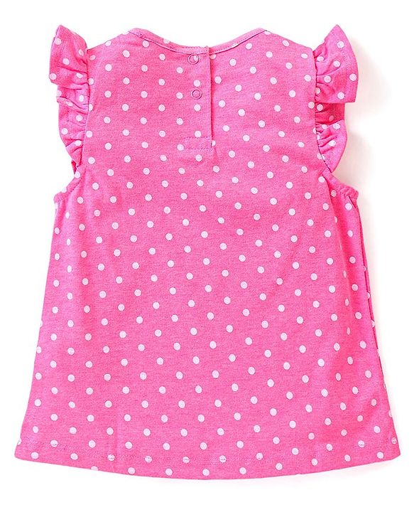 Babyhug Single Jersey Knit Pineapple Printed Dungaree with Frill Sleeves Inner Tee - Pink & Multicolor
