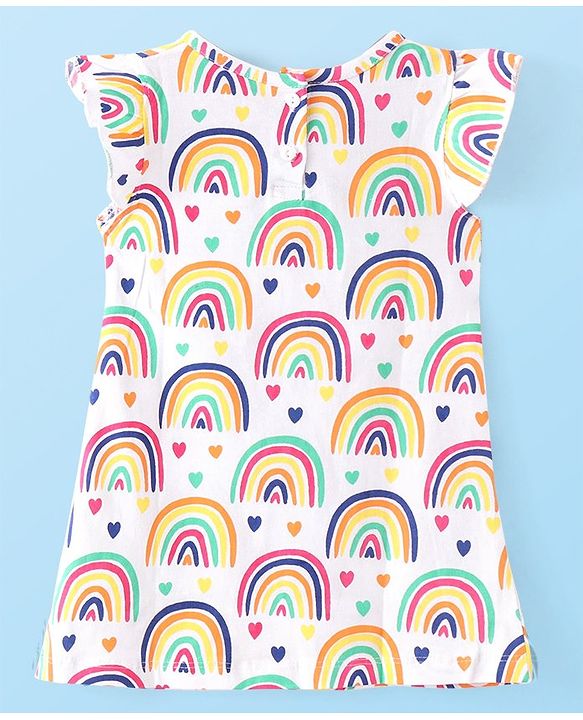 Babyhug Cotton Knit Frill Sleeve Nighty With Polka Dot Print & Rainbow Print Pack Of 2 - Multicolor