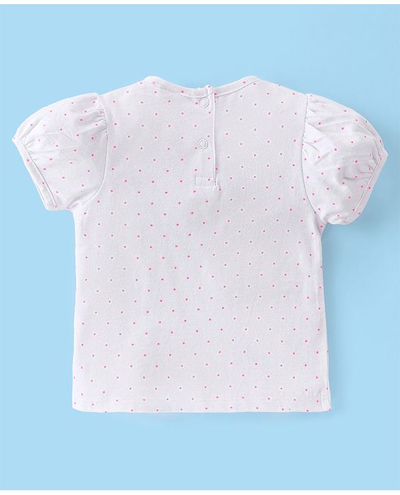 Babyhug 100% Cotton Knit Single Jersey Dungaree & Half Sleeves T-Shirt With Floral  Print - White & Blue