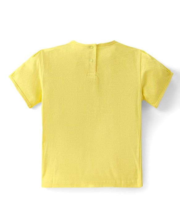 Babyhug Single Jersey Knit Fruits Printed Dungaree with Half Sleeves Inner Tee - Pink & Yellow