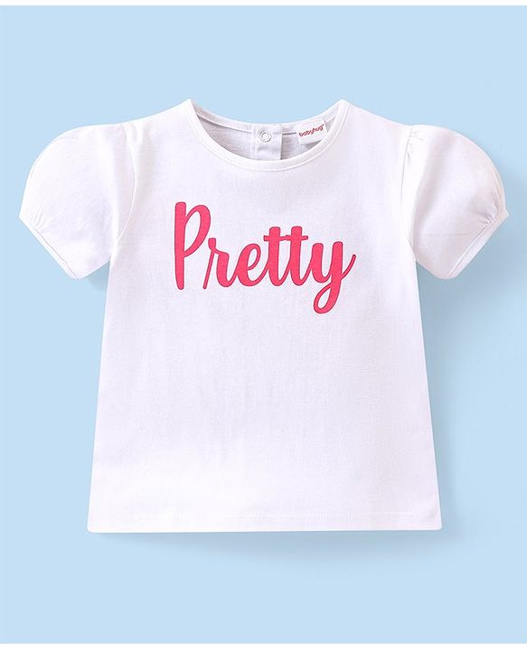 Babyhug 100% Cotton Knit Dungaree and Half Sleeves Printed Top - White & Pink