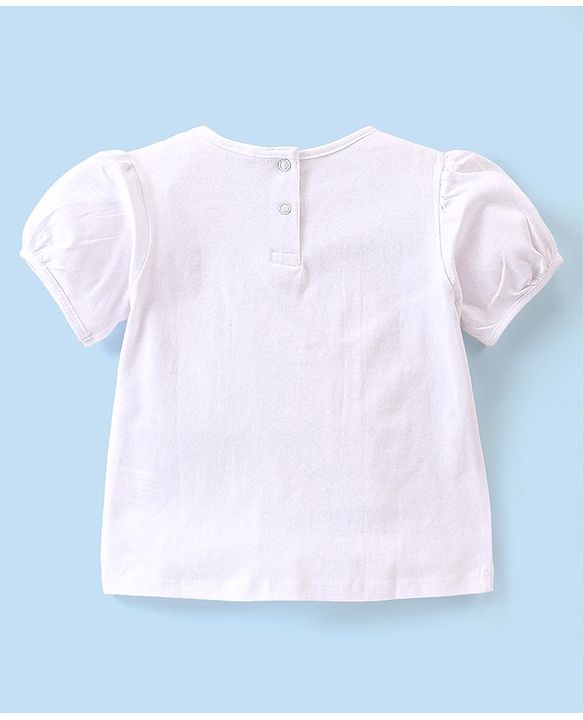 Babyhug 100% Cotton Knit Dungaree and Half Sleeves Printed Top - White & Pink