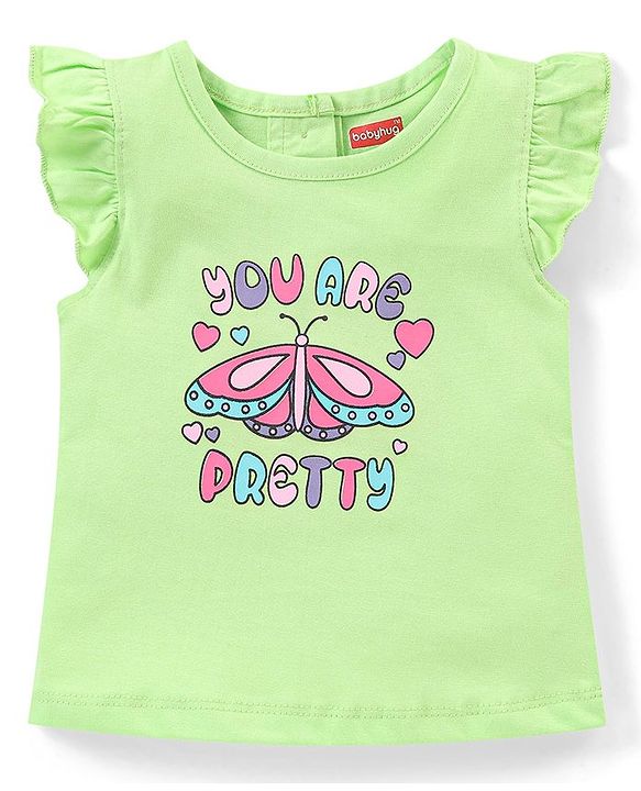 Babyhug Single Jersey Knit Half Sleeves Night Suit with Text & Heart Print - Green & Pink