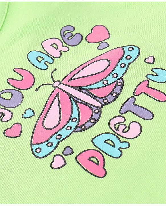 Babyhug Single Jersey Knit Half Sleeves Night Suit with Text & Heart Print - Green & Pink