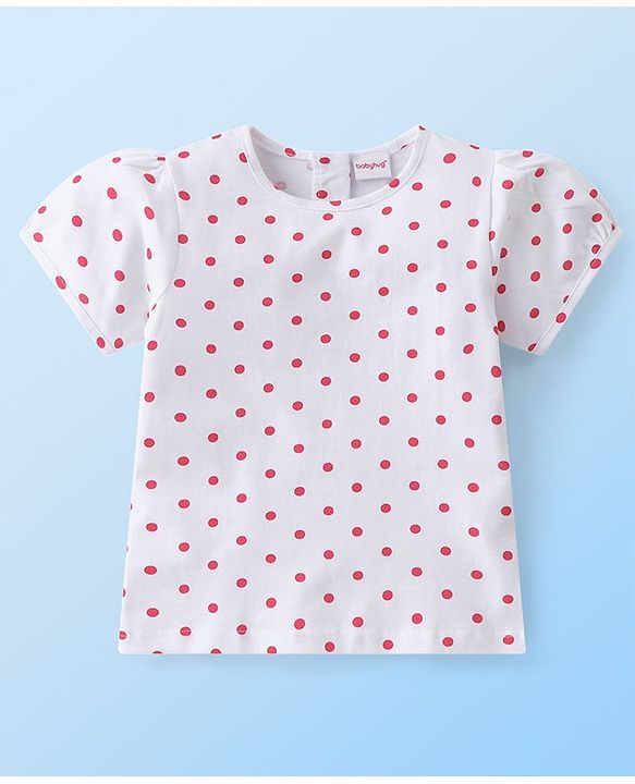 Babyhug Single Jersey Knit Dungaree with Half Sleeves T-Shirt Polka Dot & Floral Print - White & Red