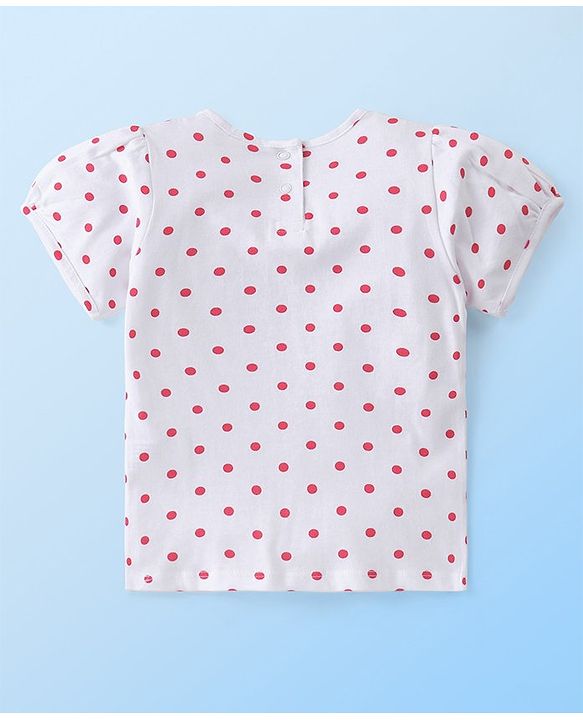 Babyhug Single Jersey Knit Dungaree with Half Sleeves T-Shirt Polka Dot & Floral Print - White & Red