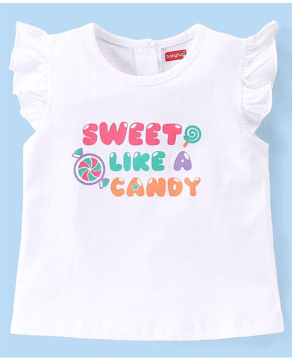 Babyhug Single Jersey Knit  Half  Sleeves Capri Nightsuit  Text & Polka Dot Print - White & Orange