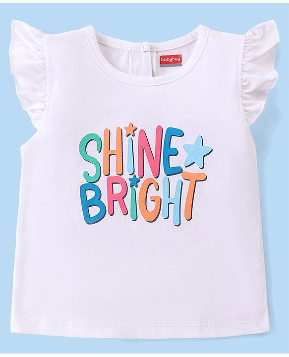 Babyhug Single Jersey Knit Half Sleeves Nightsuit with Text & Star Print - White & Orange