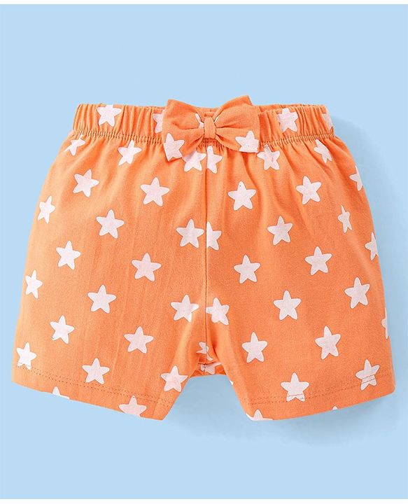 Babyhug Single Jersey Knit Half Sleeves Nightsuit with Text & Star Print - White & Orange