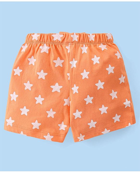 Babyhug Single Jersey Knit Half Sleeves Nightsuit with Text & Star Print - White & Orange