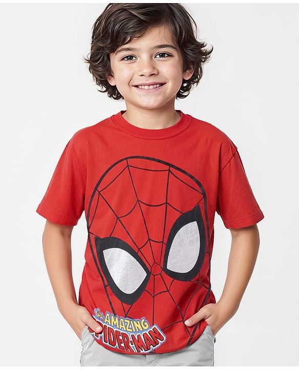 Babyhug Marvel 100% Cotton Knit  Half Sleeve T-Shirt With Spiderman Graphics - Red