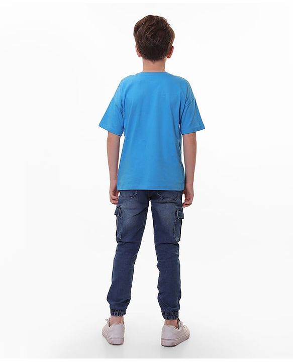 Pine Kids Marvel Cotton Knit Half Sleeves  Oversized T-Shirt Captain America Graphics - Blue