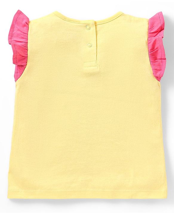 Babyhug Single Jersey Knit Frill Sleeves Top & Denim Shorts Set with Butterfly Patch - Yellow