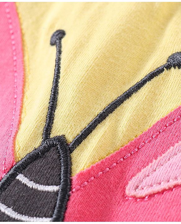 Babyhug Single Jersey Knit Frill Sleeves Top & Denim Shorts Set with Butterfly Patch - Yellow