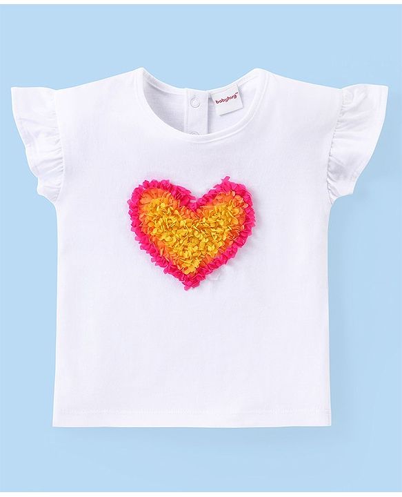 Babyhug Cotton Knit Frill Sleeves Heart Applique Top & Striped Skirt Set - Multicolor