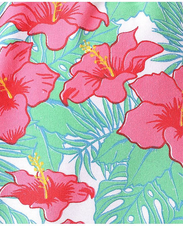 Pine Kids Cotton Knit Mid Thigh Floral Printed Shorts - Blue & Pink