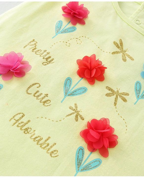 Babyhug Cotton Knit Frill Sleeves Floral Printed Top & Shorts Set - Off White & Pink