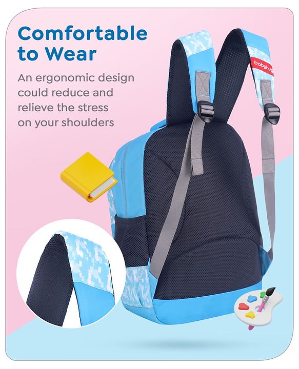 Babyhug Disney Frozen Elsa School Backpack|2 Main Compartments, 1 Front Pocket, 2 side Bottle Pockets|Water Resistant|Long lasting and Durable Zippers | Comfortable back cushioning | For School, Travel and Outdoors|Blue- 15 inches