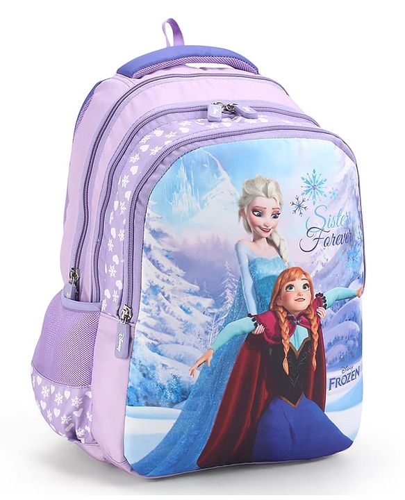 Babyhug Disney Frozen Elsa School Backpack|2 Main Compartments, 1 Front Pocket, 2 side Bottle Pockets|Water Resistant|Long lasting and Durable Zippers | Comfortable back cushioning | For School, Travel and Outdoors|Blue- 15 inches