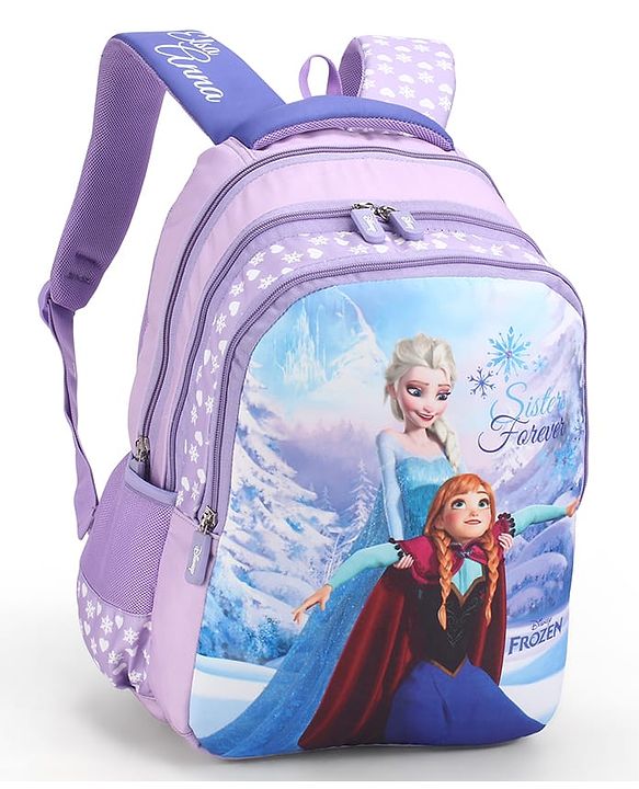 Babyhug Disney Frozen Elsa School Backpack|2 Main Compartments, 1 Front Pocket, 2 side Bottle Pockets|Water Resistant|Long lasting and Durable Zippers | Comfortable back cushioning | For School, Travel and Outdoors|Blue- 15 inches