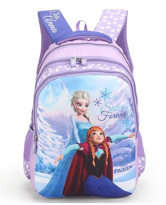 Babyhug Disney Frozen Elsa School Backpack|2 Main Compartments, 1 Front Pocket, 2 side Bottle Pockets|Water Resistant|Long lasting and Durable Zippers | Comfortable back cushioning | For School, Travel and Outdoors|Blue- 15 inches