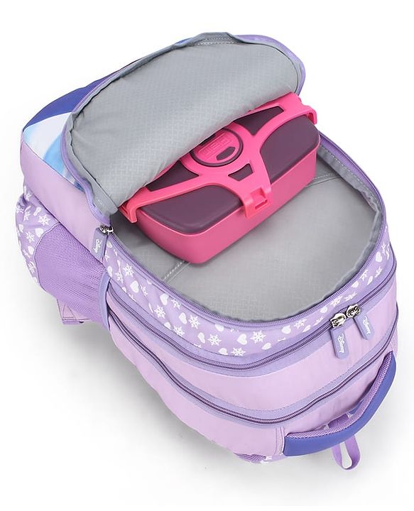 Babyhug Disney Frozen Elsa School Backpack|2 Main Compartments, 1 Front Pocket, 2 side Bottle Pockets|Water Resistant|Long lasting and Durable Zippers | Comfortable back cushioning | For School, Travel and Outdoors|Blue- 15 inches