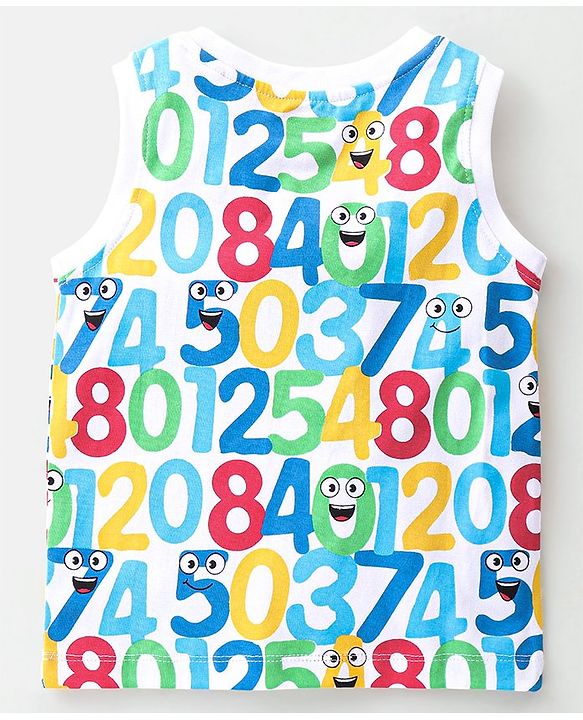 Babyhug Cotton Knit Sleeveless T-Shirt with Numerical Print - White