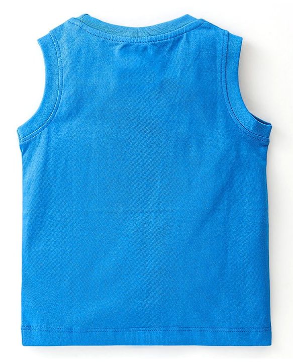 Babyhug Cotton Sleeveless T-Shirt With Hi Print - Blue