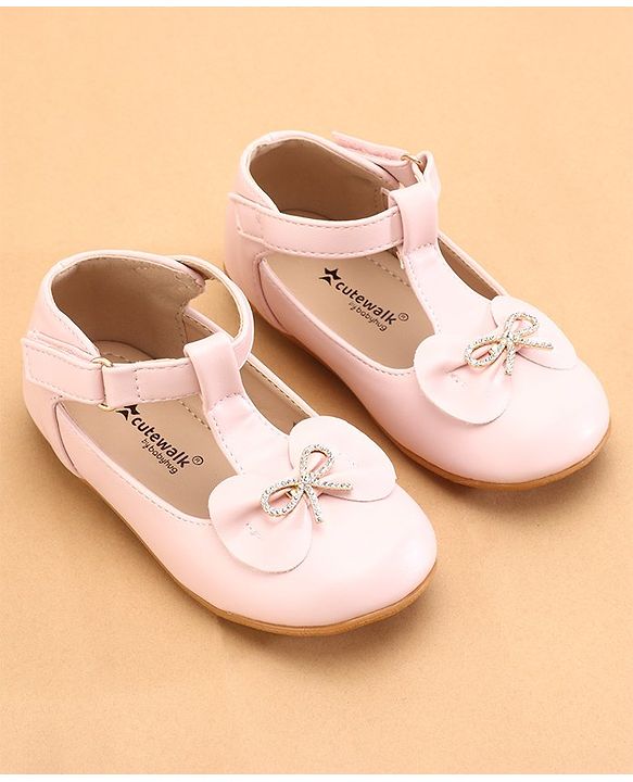 Cute Walk by Babyhug Ballerinas with Velcro Closure & Bow Applique- Pink