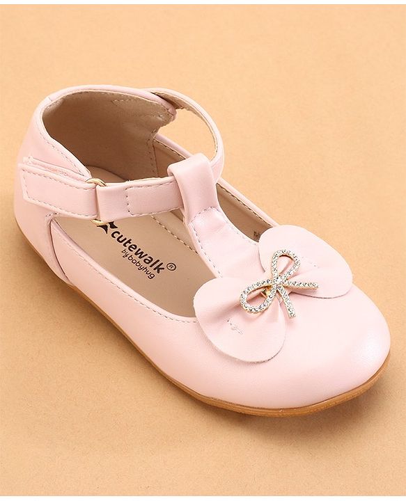 Cute Walk by Babyhug Ballerinas with Velcro Closure & Bow Applique- Pink