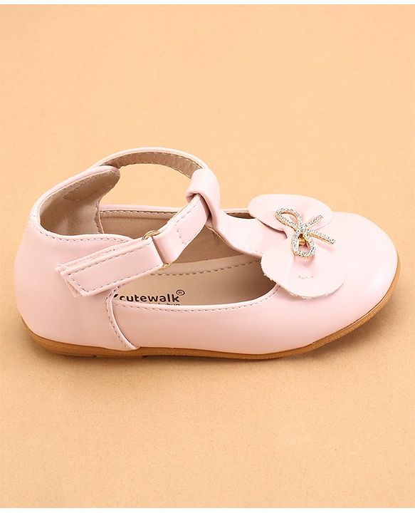 Cute Walk by Babyhug Ballerinas with Velcro Closure & Bow Applique- Pink